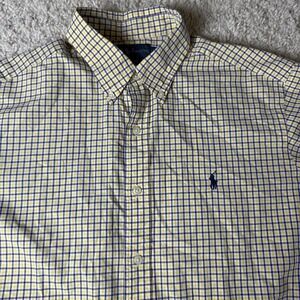 Polo Ralph Lauren Short Sleeve Oxford Button Front Shirt Yellow Blue Men's Large